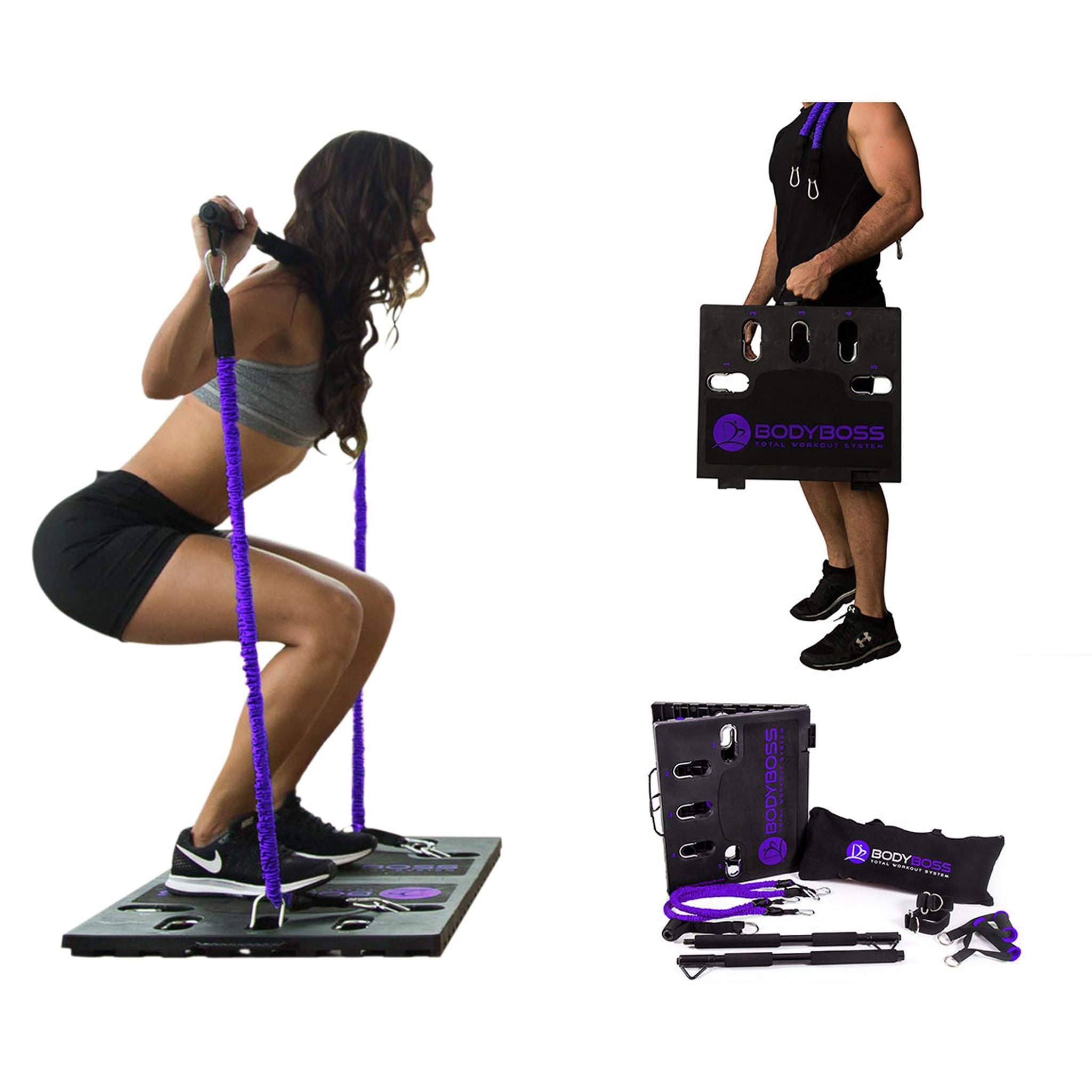 BodyBoss Home Gym 2.0 - Full Portable Gym Home Workout Package - PKG4-Purple BodyBoss