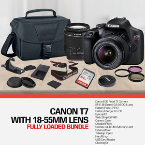 Canon Rebel T7 DSLR Camera with 18-55mm DC III Lens and 64GB Ultra Speed Memory Card, Case, Cleaning Kit, Flash Bundle Canon