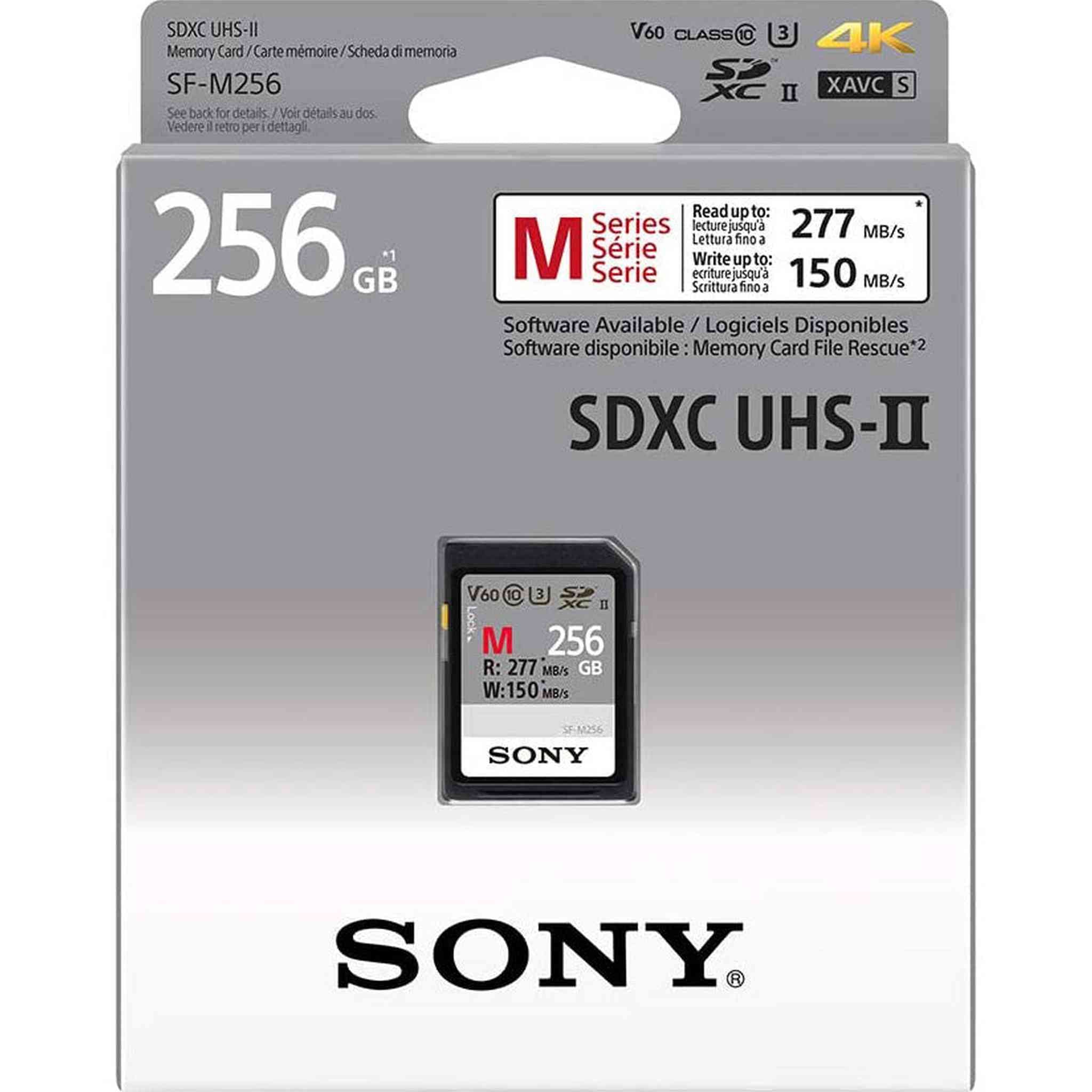 Sony M Series SDXC UHS-II Card 256GB, V60, CL10, U3, Max R277MB/S, W150MB/S SF-M256/T2 Sony